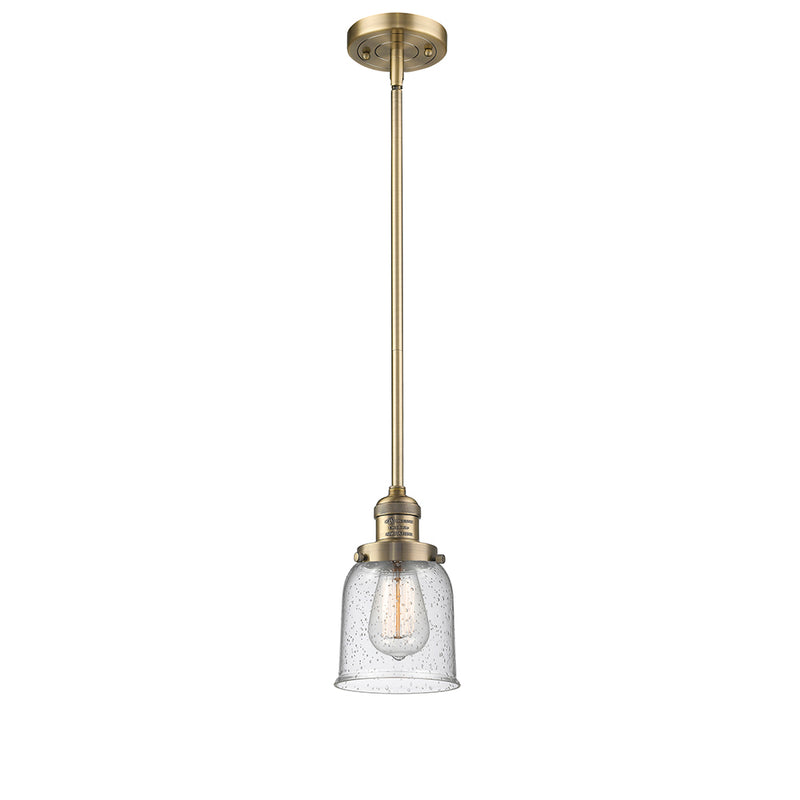 Bell Mini Pendant shown in the Brushed Brass finish with a Seedy shade