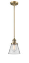 Innovations Lighting Small Cone 1-100 watt 6 inch Brushed Brass Mini Pendant with Clear glass and Solid Brass Hang Straight Swivel 201SBBG62