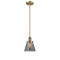 Cone Mini Pendant shown in the Brushed Brass finish with a Plated Smoke shade