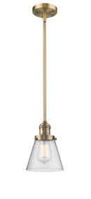 Innovations Lighting Small Cone 1-100 watt 6 inch Brushed Brass Mini Pendant with Seedy glass and Solid Brass Hang Straight Swivel 201SBBG64