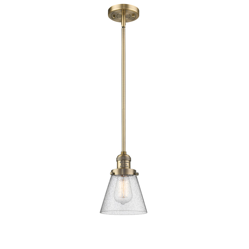 Cone Mini Pendant shown in the Brushed Brass finish with a Seedy shade