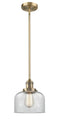 Innovations Lighting Large Bell 1-100 watt 8 inch Brushed Brass Mini Pendant with Clear glass and Solid Brass Hang Straight Swivel 201SBBG72