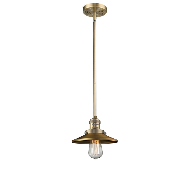 Railroad Mini Pendant shown in the Brushed Brass finish with a Brushed Brass shade