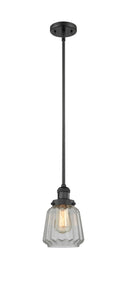 Innovations Lighting Chatham 1-100 watt 6 inch Black Mini Pendant with Clear Fluted glass and Solid Brass Hang Straight Swivel 201SBKG142