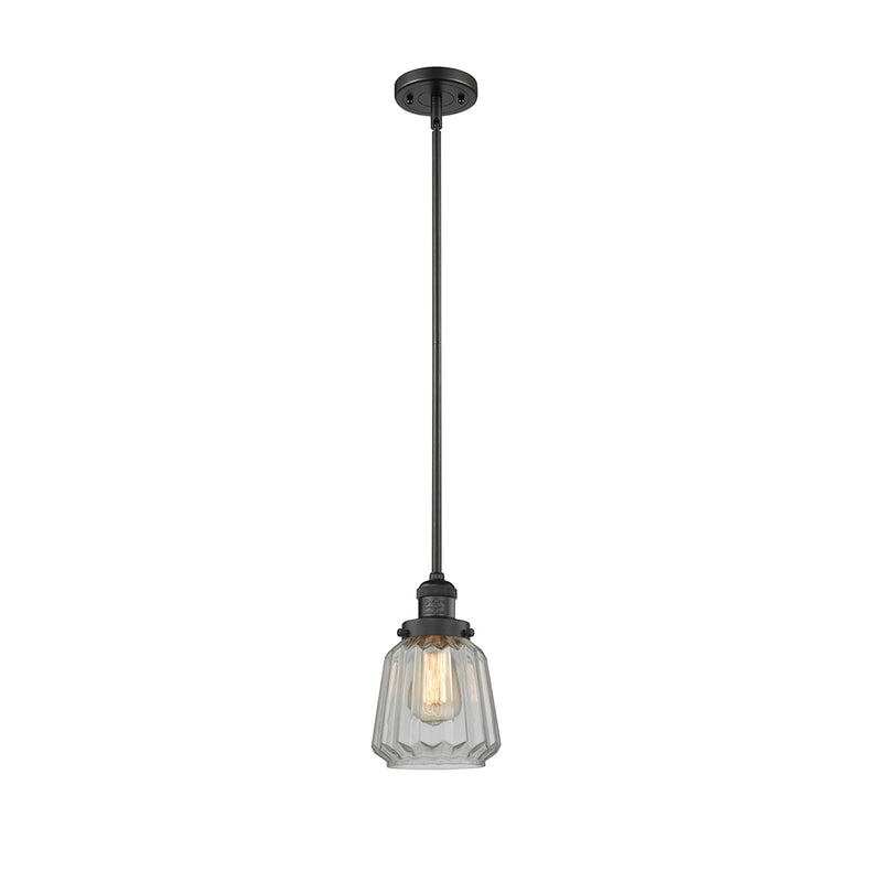 Chatham Mini Pendant shown in the Matte Black finish with a Clear shade