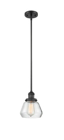 Innovations Lighting Fulton 1-100 watt 7 inch Black Mini Pendant with Clear glass and Solid Brass Hang Straight Swivel 201SBKG172