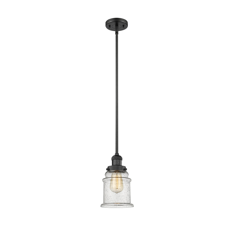 Canton Mini Pendant shown in the Matte Black finish with a Seedy shade