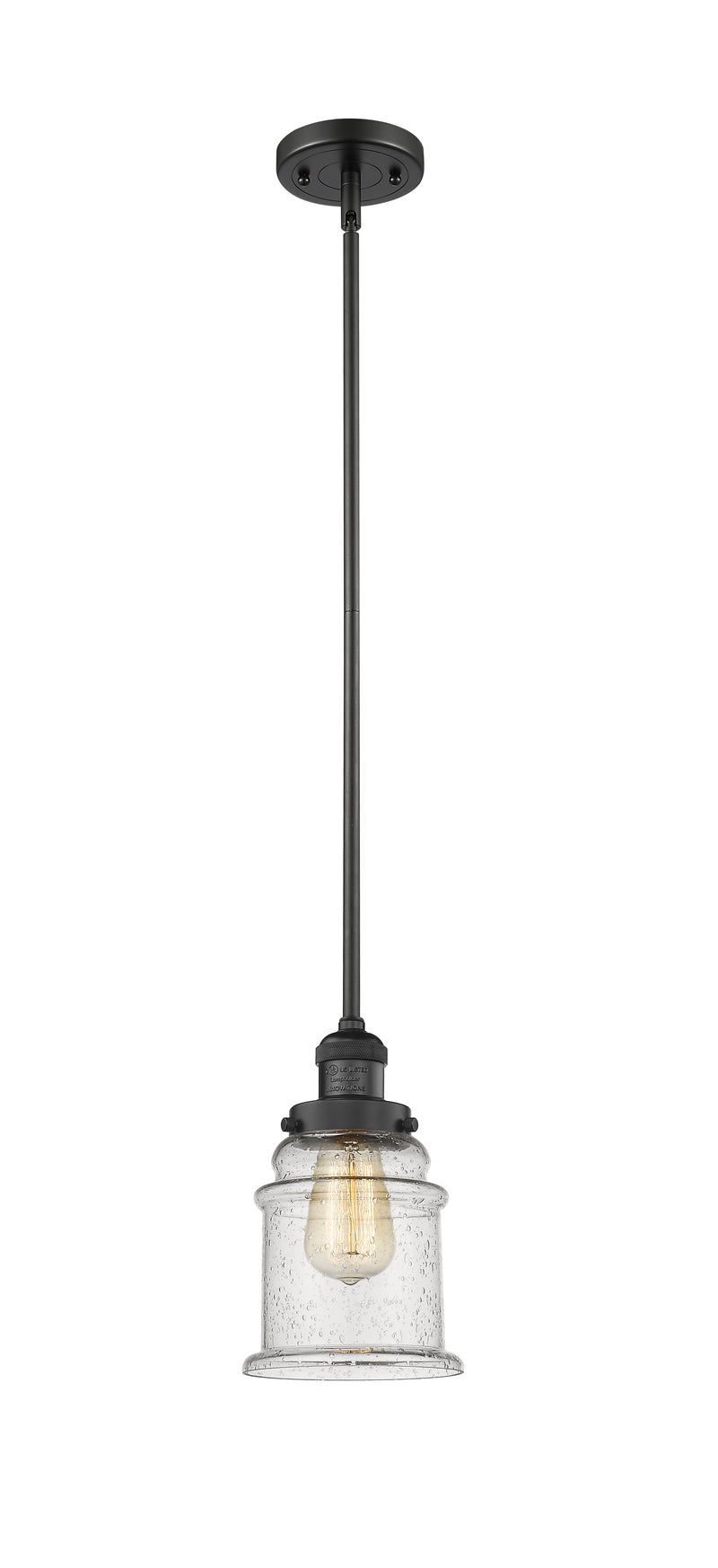 Innovations Lighting Canton 1-100 watt 6.5 inch Black Mini Pendant with Seedy glass and Solid Brass Hang Straight Swivel 201SBKG184