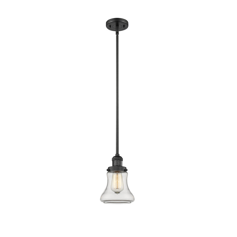 Bellmont Mini Pendant shown in the Matte Black finish with a Clear shade