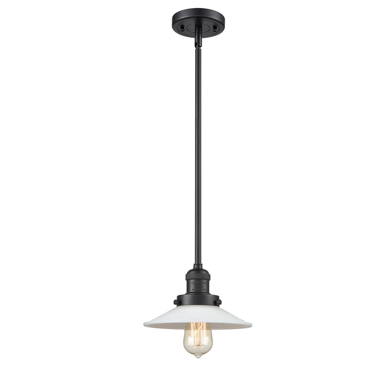 Halophane Mini Pendant shown in the Matte Black finish with a Matte White Halophane shade