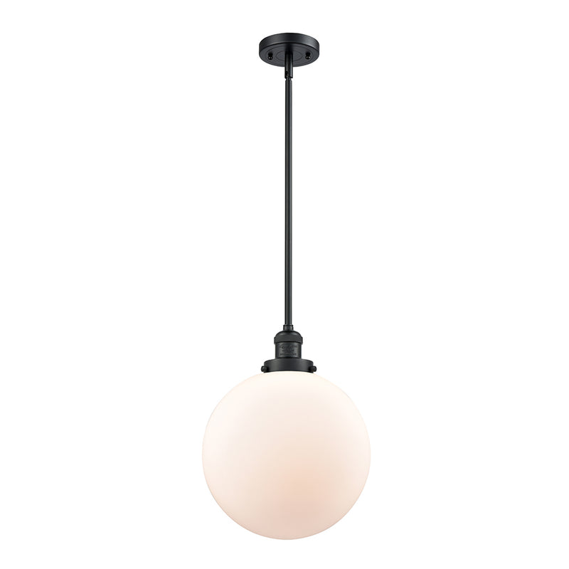 Beacon Mini Pendant shown in the Matte Black finish with a Matte White shade