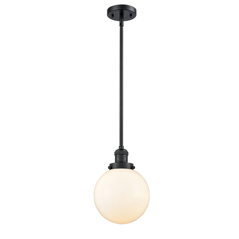 Beacon Mini Pendant shown in the Matte Black finish with a Matte White shade