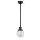 Beacon Mini Pendant shown in the Matte Black finish with a Clear shade