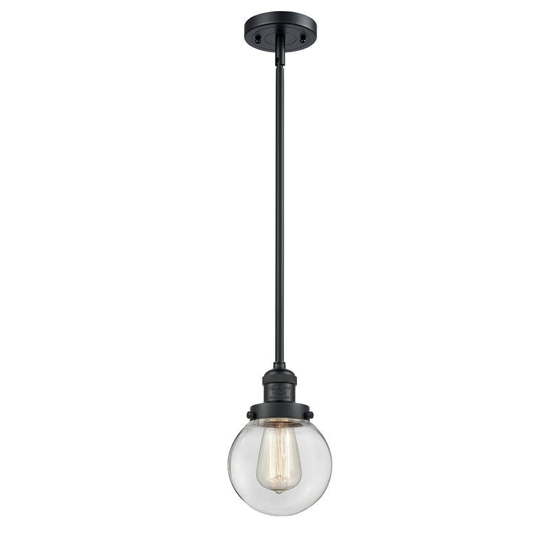 Beacon Mini Pendant shown in the Matte Black finish with a Clear shade