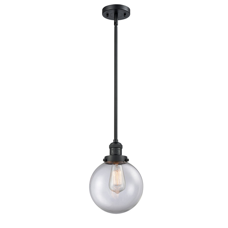 Beacon Mini Pendant shown in the Matte Black finish with a Clear shade