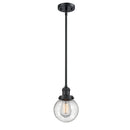 Beacon Mini Pendant shown in the Matte Black finish with a Seedy shade