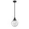 Beacon Mini Pendant shown in the Matte Black finish with a Seedy shade