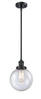 Innovations Lighting Beacon 1-100 watt 8 inch Black Mini Pendant with Seedy glass and Solid Brass Hang Straight Swivel 201SBKG2048