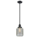 Stanton Mini Pendant shown in the Matte Black finish with a Clear Wire Mesh shade