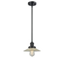 Halophane Mini Pendant shown in the Matte Black finish with a Clear Halophane shade