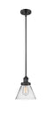 Innovations Lighting Large Cone 1-100 watt 8 inch Black Mini Pendant with Clear glass and Solid Brass Hang Straight Swivel 201SBKG42