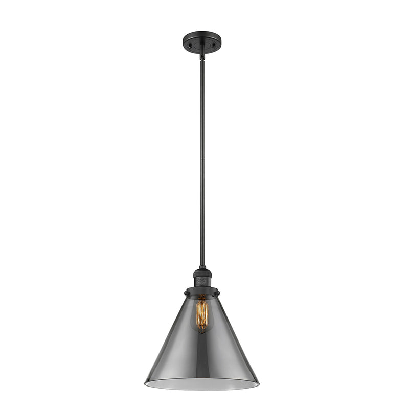 Cone Mini Pendant shown in the Matte Black finish with a Plated Smoke shade