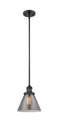 Innovations Lighting Large Cone 1-100 watt 8 inch Black Mini Pendant with Smoked glass and Solid Brass Hang Straight Swivel 201SBKG43