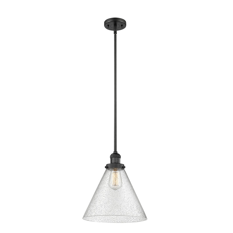 Cone Mini Pendant shown in the Matte Black finish with a Seedy shade