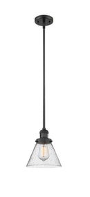 Innovations Lighting Large Cone 1-100 watt 8 inch Black Mini Pendant with Seedy glass and Solid Brass Hang Straight Swivel 201SBKG44