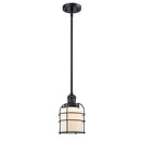 Bell Cage Mini Pendant shown in the Matte Black finish with a Matte White shade