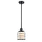 Bell Cage Mini Pendant shown in the Matte Black finish with a Matte White shade