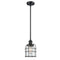 Bell Cage Mini Pendant shown in the Matte Black finish with a Clear shade