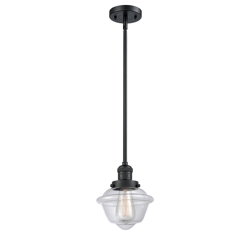 Oxford Mini Pendant shown in the Matte Black finish with a Clear shade