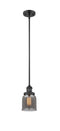 Innovations Lighting Small Bell 1-100 watt 5 inch Black Mini Pendant with Smoked glass and Solid Brass Hang Straight Swivel 201SBKG53