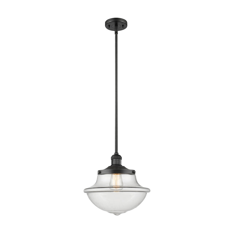 Oxford Mini Pendant shown in the Matte Black finish with a Clear shade