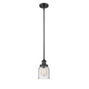 Bell Mini Pendant shown in the Matte Black finish with a Seedy shade