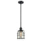 Bell Cage Mini Pendant shown in the Matte Black finish with a Silver Plated Mercury shade