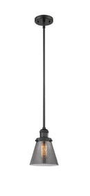 Innovations Lighting Small Cone 1-100 watt 6 inch Black Mini Pendant with Smoked glass and Solid Brass Hang Straight Swivel 201SBKG63