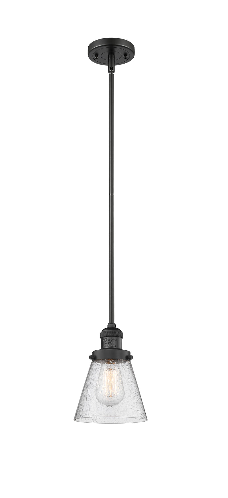 Innovations Lighting Small Cone 1-100 watt 6 inch Black Mini Pendant with Seedy glass and Solid Brass Hang Straight Swivel 201SBKG64