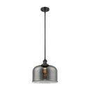 Bell Mini Pendant shown in the Matte Black finish with a Plated Smoke shade