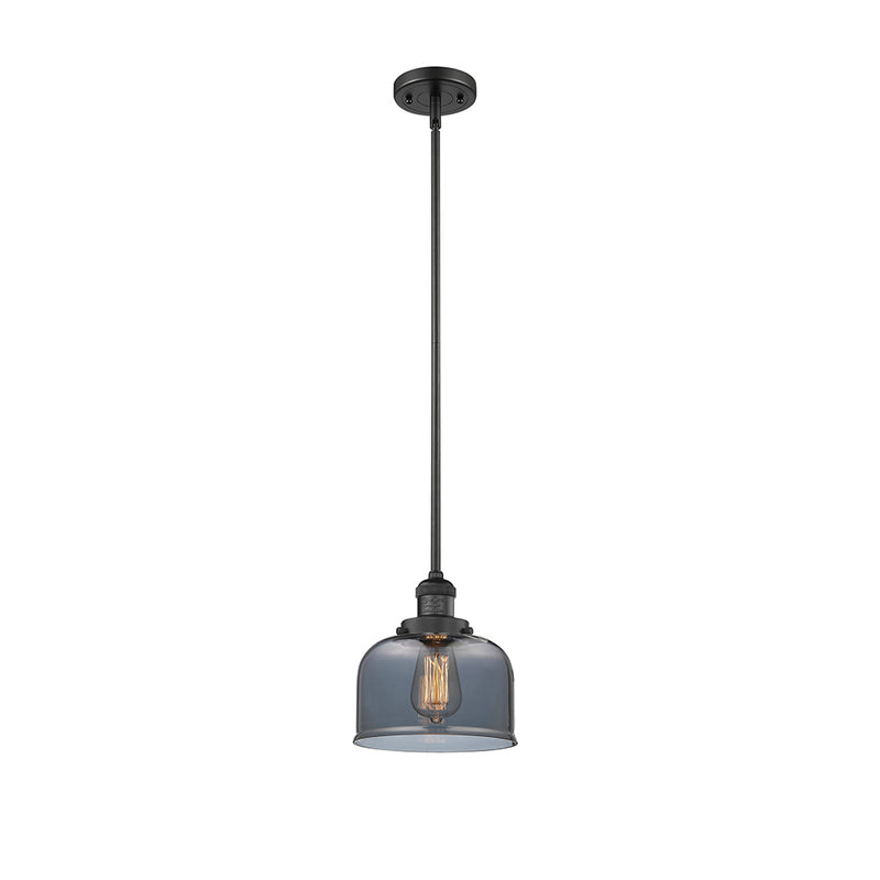 Bell Mini Pendant shown in the Matte Black finish with a Plated Smoke shade