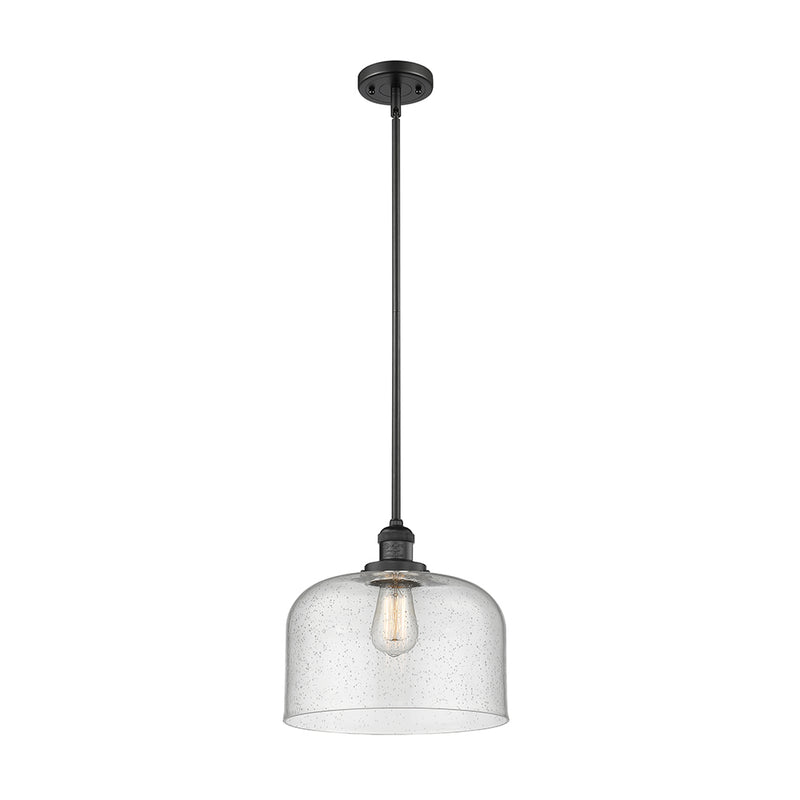 Bell Mini Pendant shown in the Matte Black finish with a Seedy shade