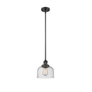 Bell Mini Pendant shown in the Matte Black finish with a Seedy shade