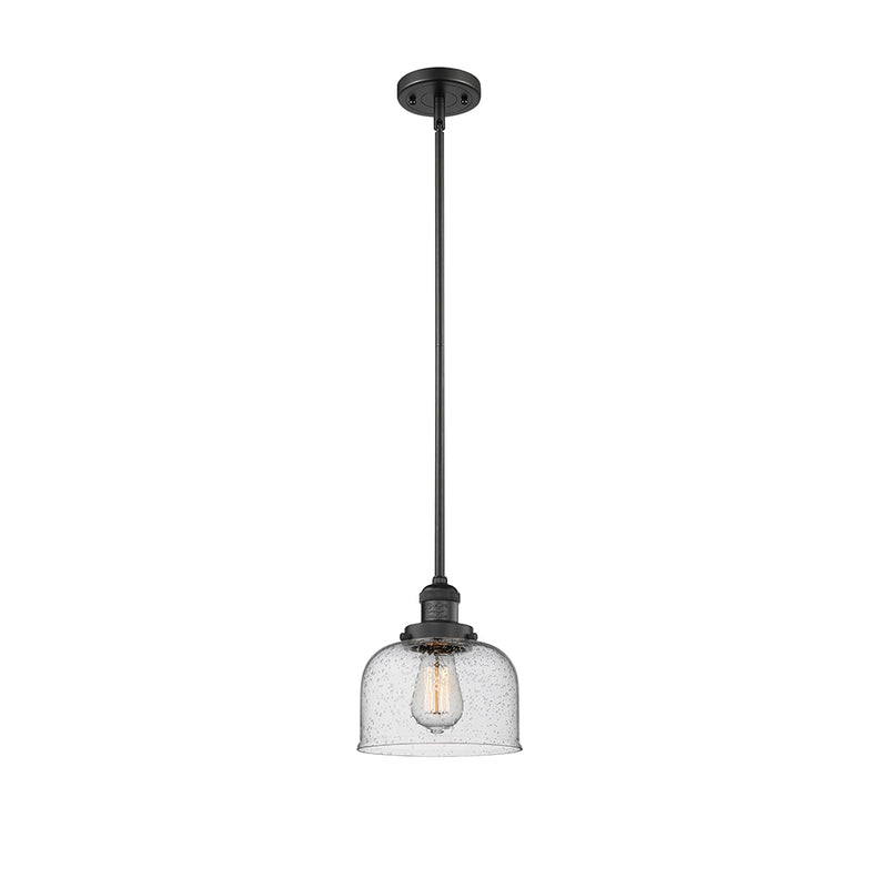 Bell Mini Pendant shown in the Matte Black finish with a Seedy shade