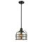 Bell Cage Mini Pendant shown in the Matte Black finish with a Silver Plated Mercury shade