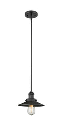 Innovations Lighting Railroad 1-100 watt 8 inch Black Mini Pendant with Matte Black Railroad shades and Solid Brass Hang Straight Swivel 201SBKM6