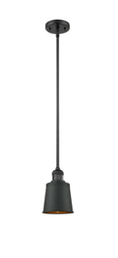 Innovations Lighting Addison 1-100 watt 5 inch Black Mini Pendant with Brushed Brass Addison shades and Solid Brass Hang Straight Swivel 201SBKM9BK