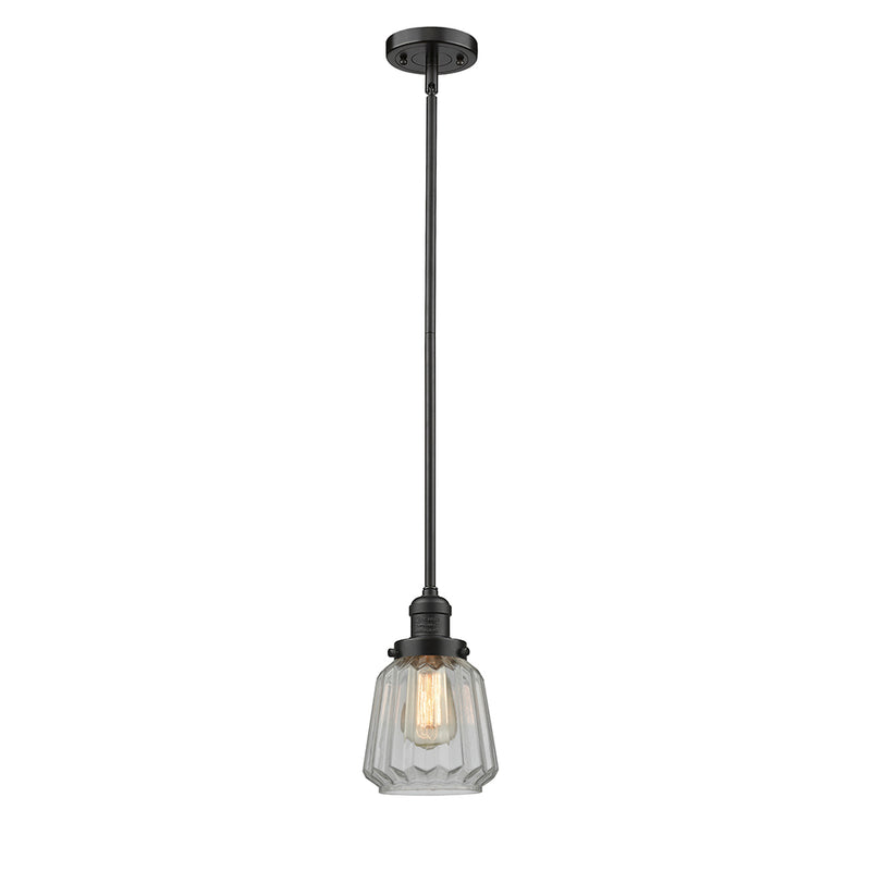 Chatham Mini Pendant shown in the Oil Rubbed Bronze finish with a Clear shade