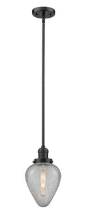 Innovations Lighting Geneseo 1-100 watt 6.5 inch Oil Rubbed Bronze Mini Pendant with Clear Crackle glass and Solid Brass Hang Straight Swivel 201SOBG165