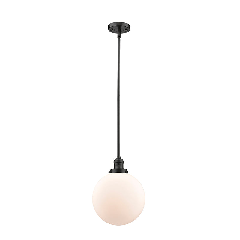 Beacon Mini Pendant shown in the Oil Rubbed Bronze finish with a Matte White shade